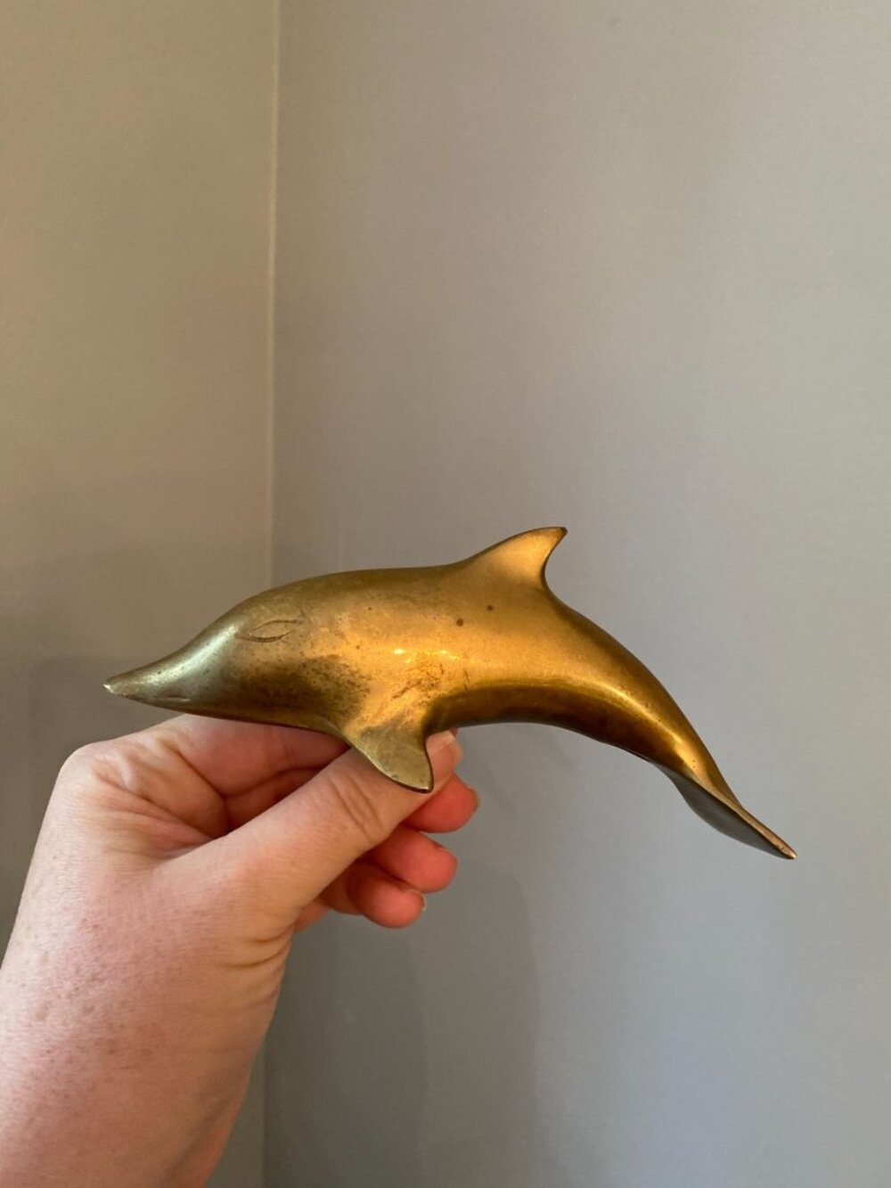 Vintage Solid Brass Dolphin Figurine Paperweight 7 Inches Long